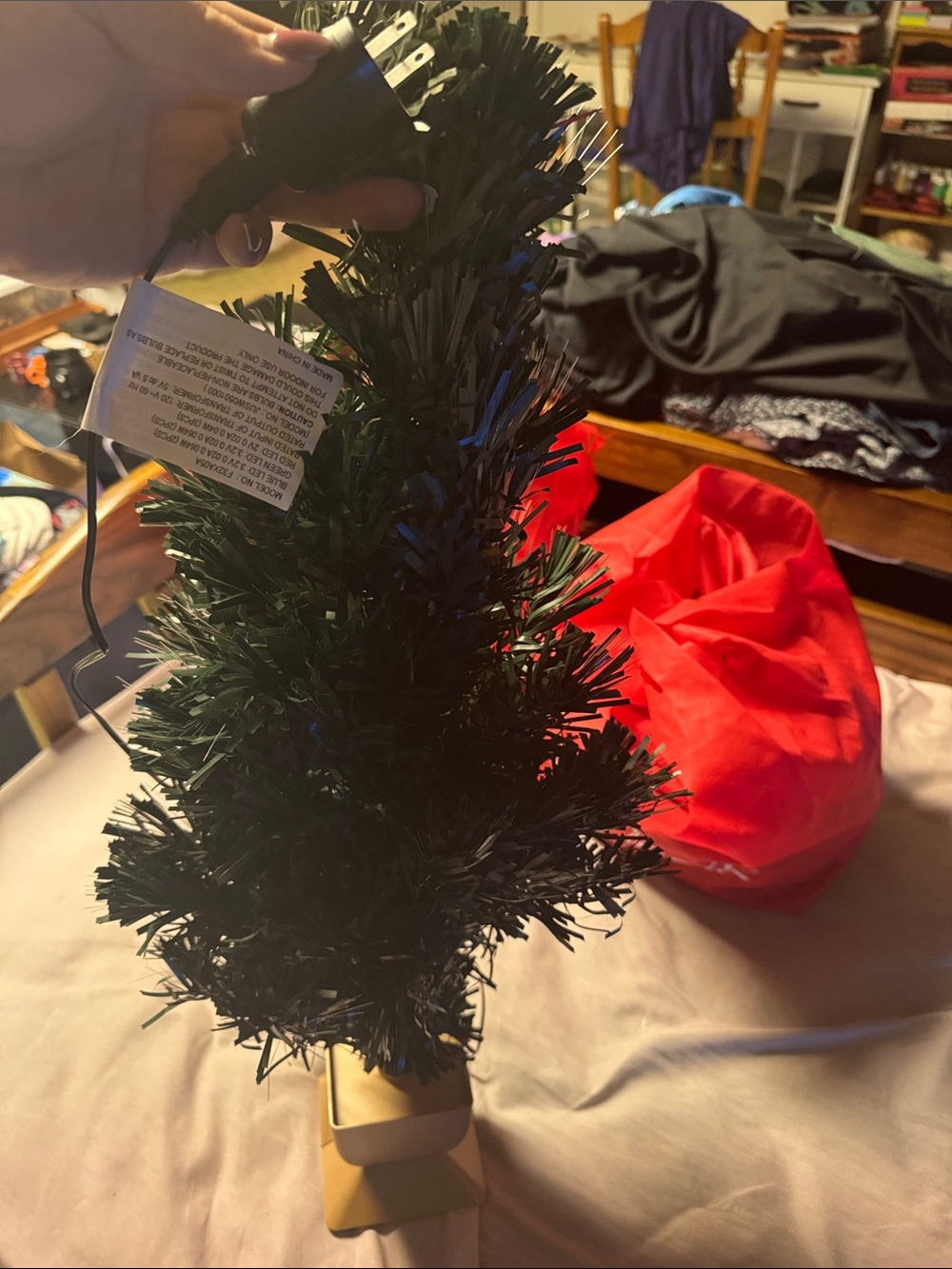 Mini Artificial Christmas Tree with Plug-in Lights - Green